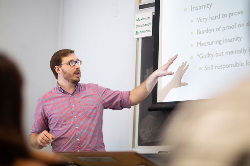Criminal Justice faculty member Simon Purdy in classroom